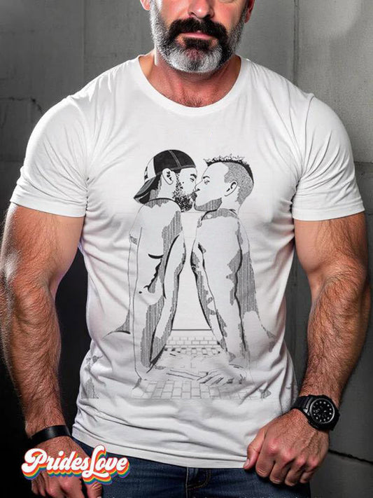 Men's Retro Bear Hands Touching LGBT Print T-Shirt