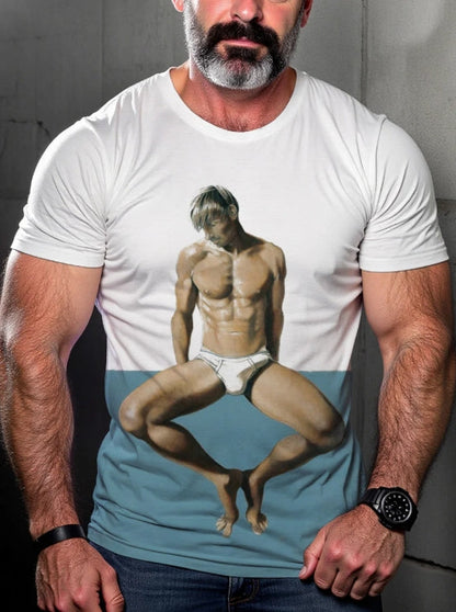 Men's Vintage Denim Gay Muscle Topless LGBT Printed T-Shirt