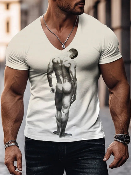 Men's Vintage Denim Gay Muscle Topless LGBT Printed T-Shirt