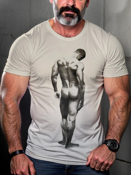 Men's Vintage Denim Gay Muscle Topless LGBT Printed T-Shirt