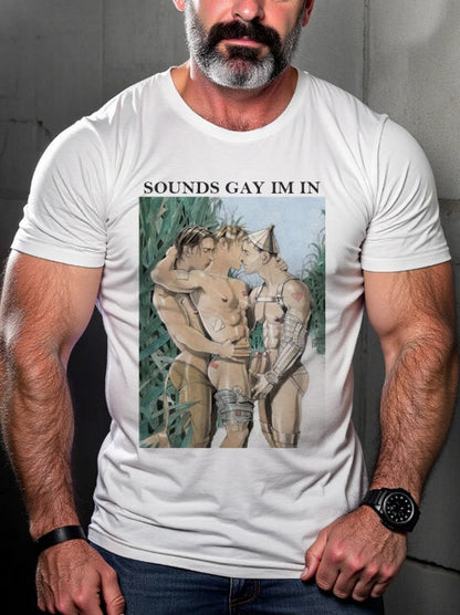 Men's Vintage Denim Gay Muscle Topless LGBT Printed T-Shirt