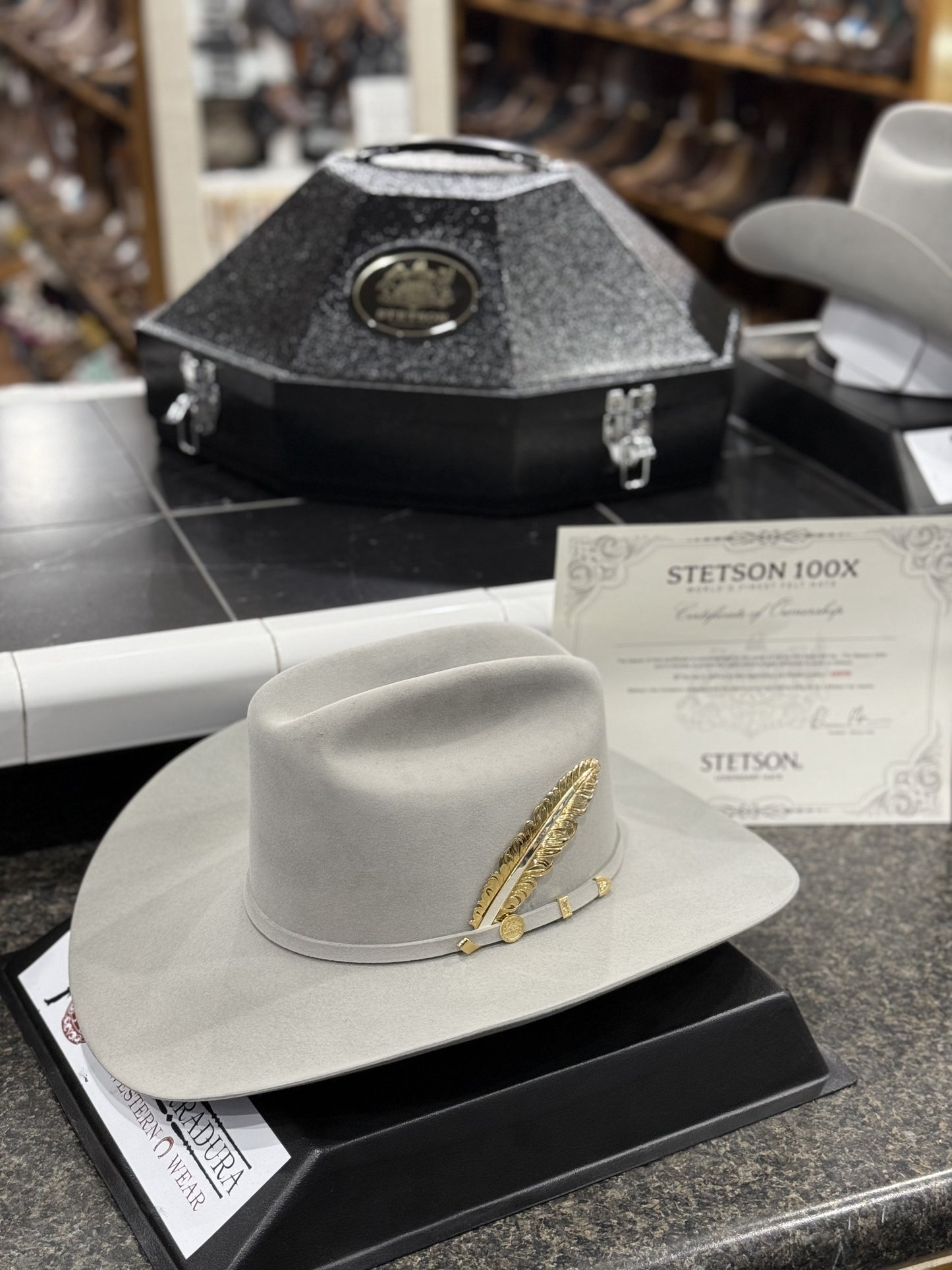 STETSON COWBOY HAT 100X EL PRESIDENTE MIST GREY COPA CHICA