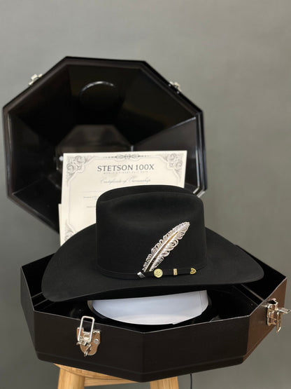 STETSON COWBOY HAT 100X EL PRESIDENTE NEGRO/BLACK COPA ALTA