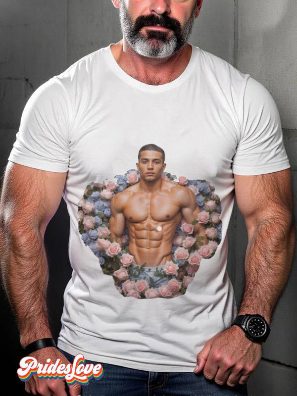 Men's Vintage Denim Gay Muscle Topless LGBT Printed T-Shirt