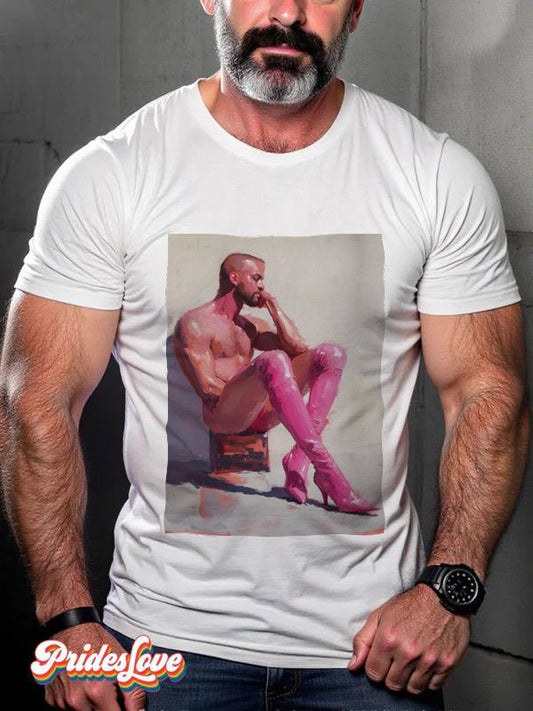 Men's Vintage Denim Gay Muscle Topless LGBT Printed T-Shirt