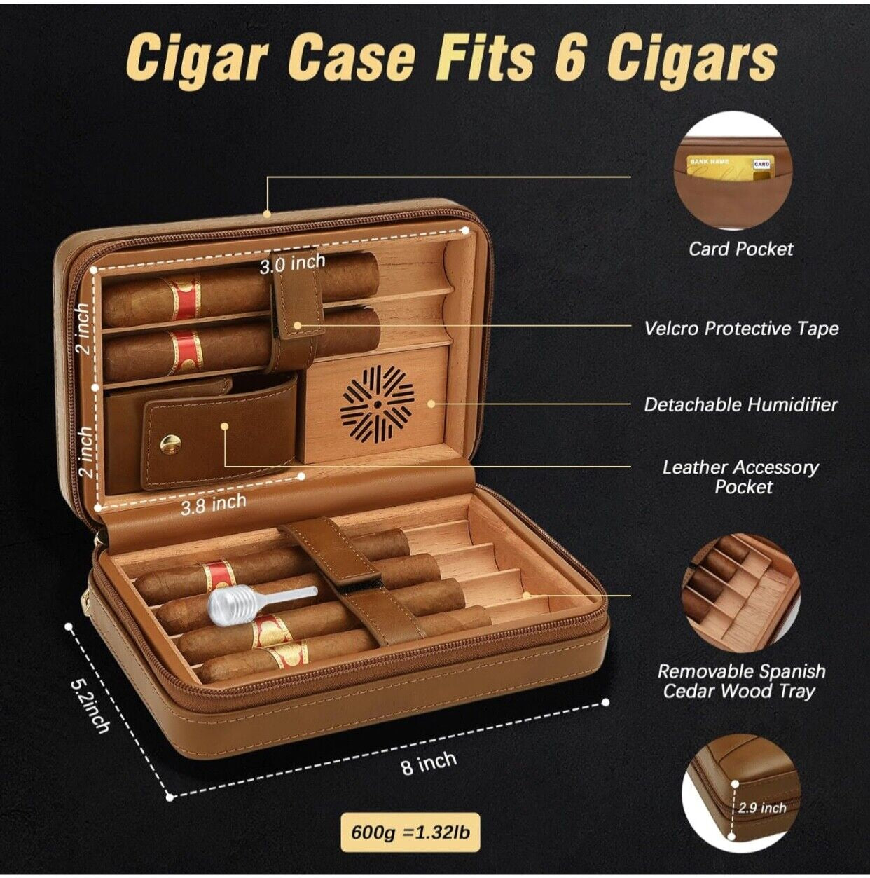 Leather Cigar Case with Cigar Lighter