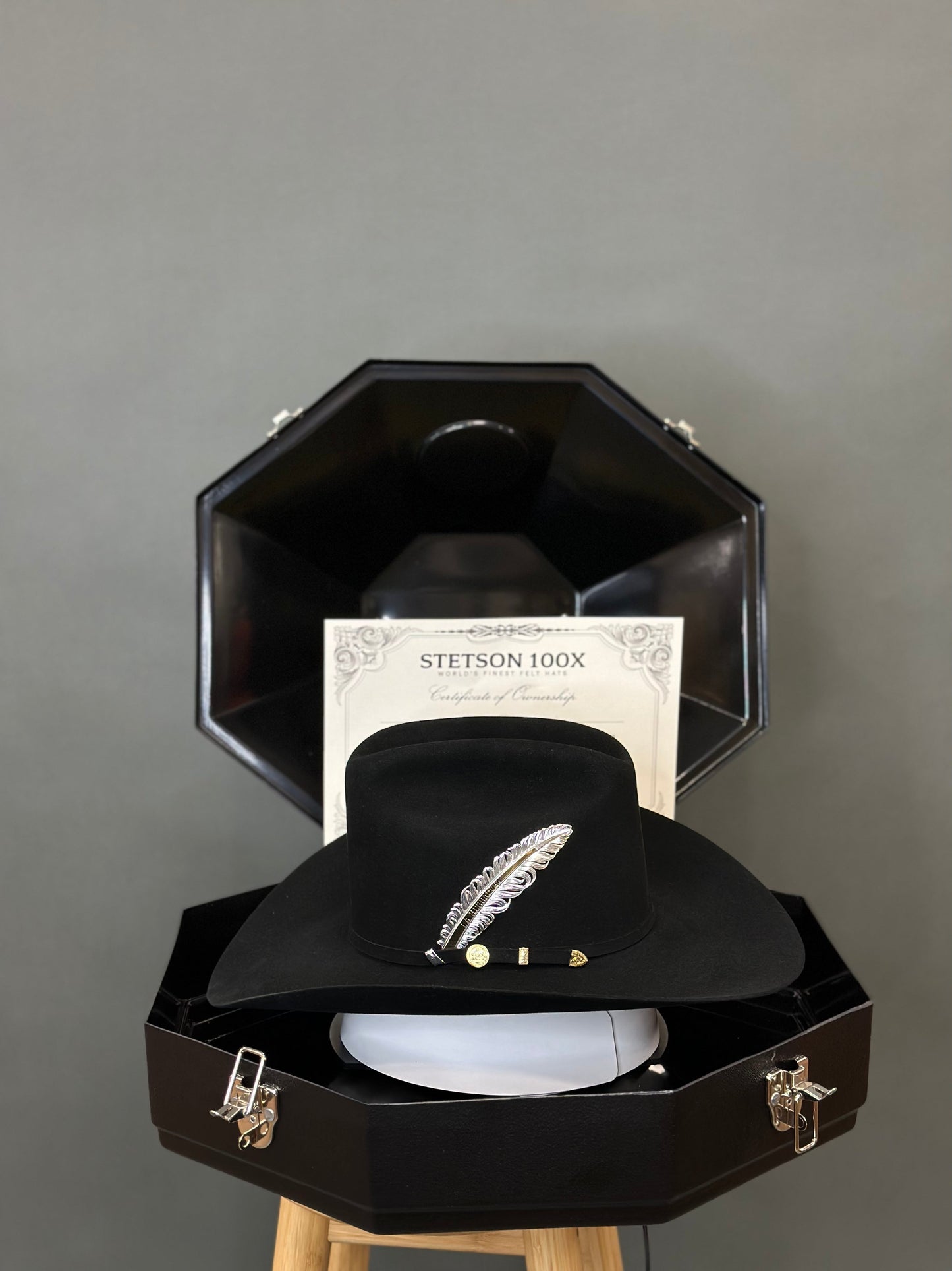 STETSON COWBOY HAT 100X EL PRESIDENTE NEGRO/BLACK COPA ALTA