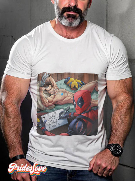 Men's Vintage Denim Gay Muscle Topless LGBT Printed T-Shirt