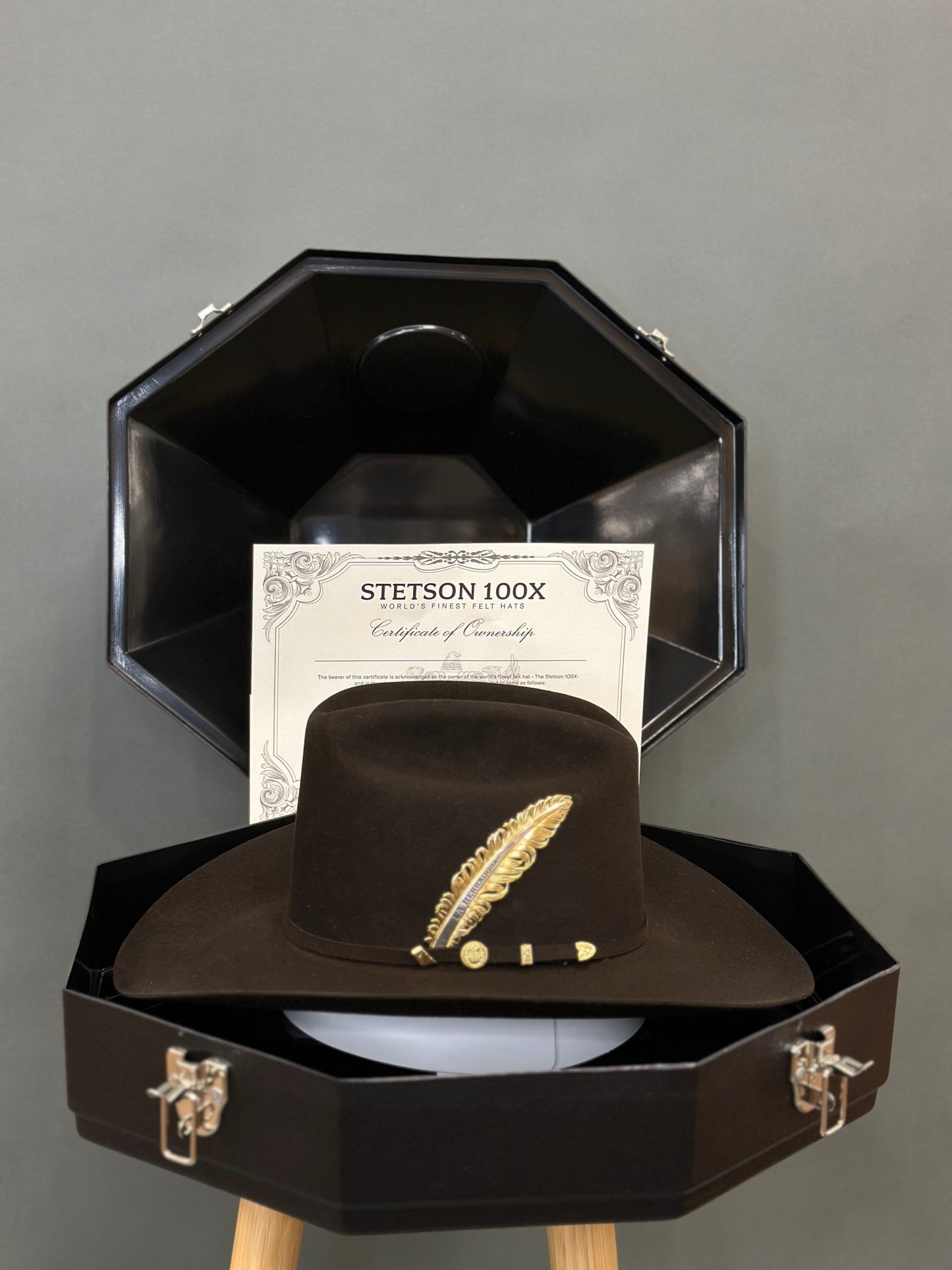 STETSON COWBOY HAT 100X EL PRESIDENTE CHOCOLATE COPA ALTA