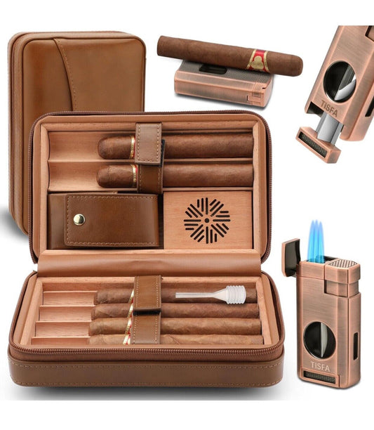 Leather Cigar Case with Cigar Lighter