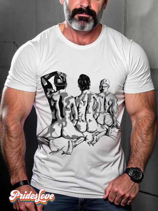 Men's Retro Bear Hands Touching LGBT Print T-Shirt