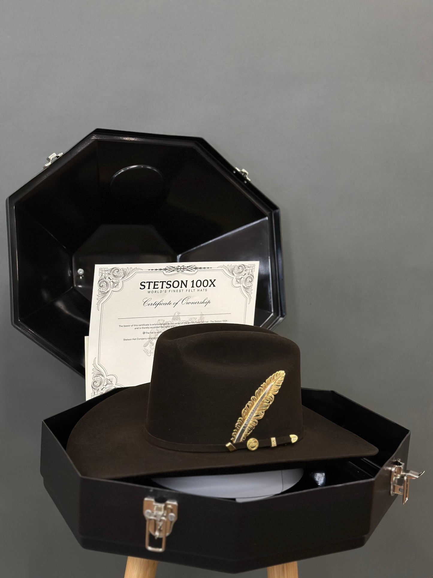 STETSON COWBOY HAT 100X EL PRESIDENTE CHOCOLATE COPA ALTA