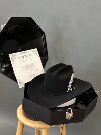 STETSON COWBOY HAT 100X EL PRESIDENTE NEGRO/BLACK COPA ALTA