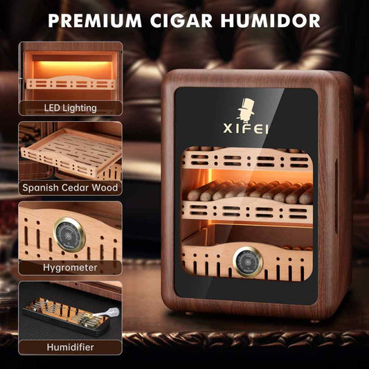 LED-Lit Cigar Humidor Cabinet – Holds Up to 150 Cigars with Spanish Cedar Shelves