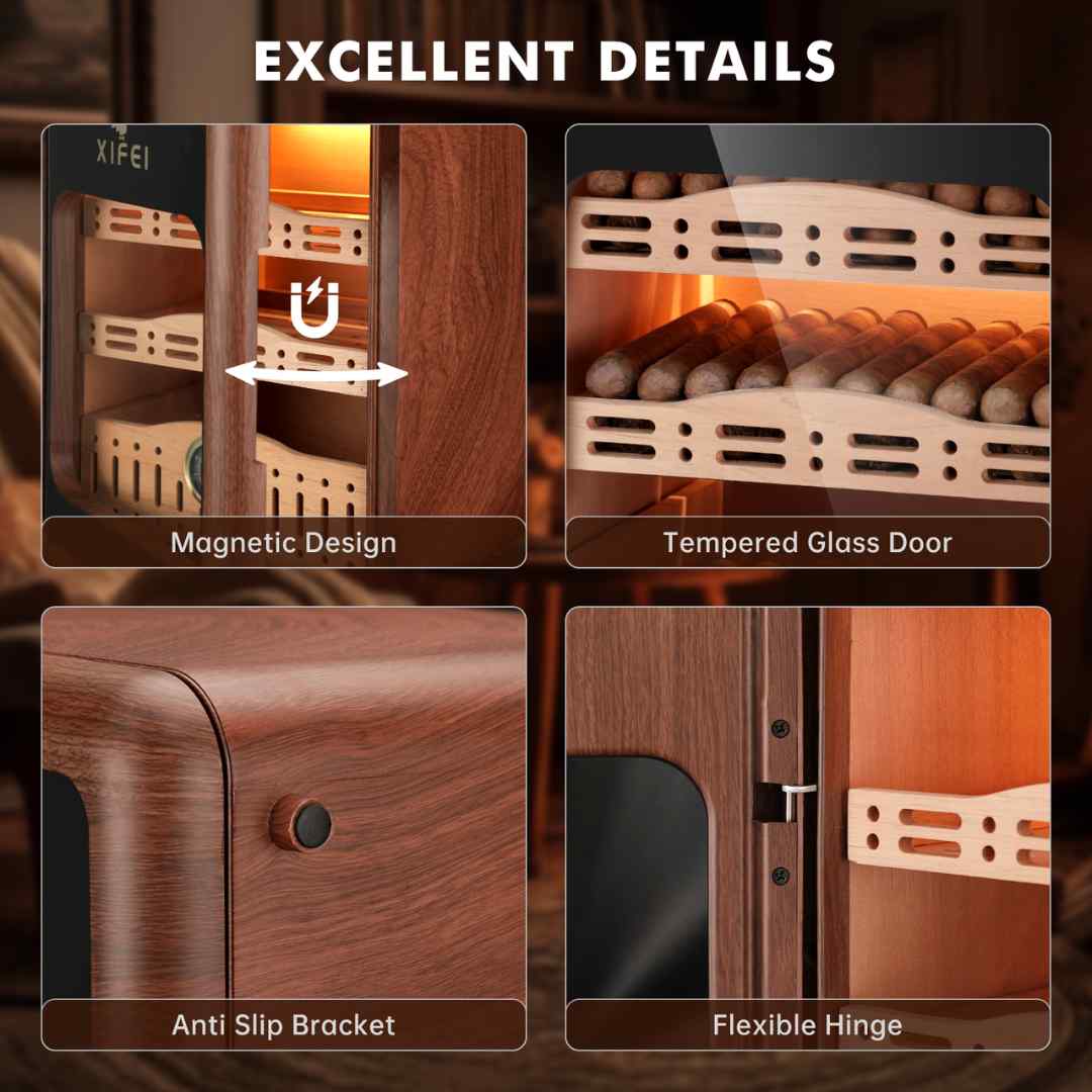 LED-Lit Cigar Humidor Cabinet – Holds Up to 150 Cigars with Spanish Cedar Shelves