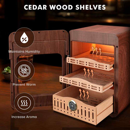 LED-Lit Cigar Humidor Cabinet – Holds Up to 150 Cigars with Spanish Cedar Shelves