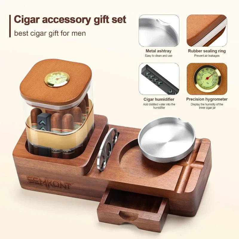 Ashtray Set Wooden Cigar