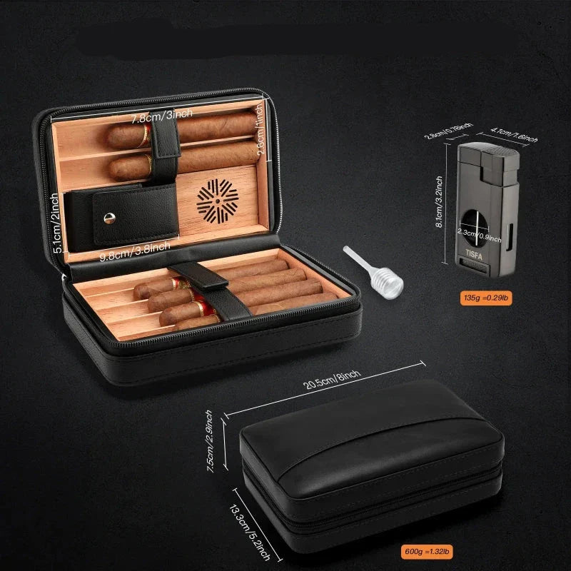 Cedar Wood Cigar Case with Cigar Lighter