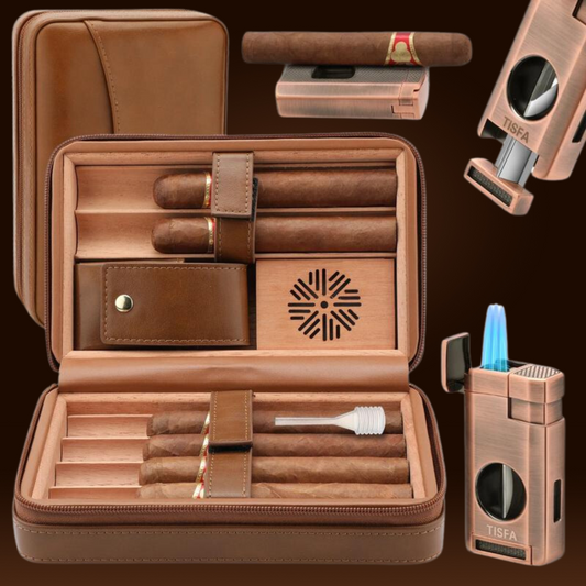 Cedar Wood Cigar Case with Cigar Lighter