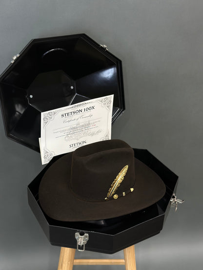 STETSON COWBOY HAT 100X EL PRESIDENTE CHOCOLATE COPA ALTA