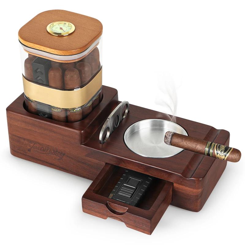 Ashtray Set Wooden Cigar