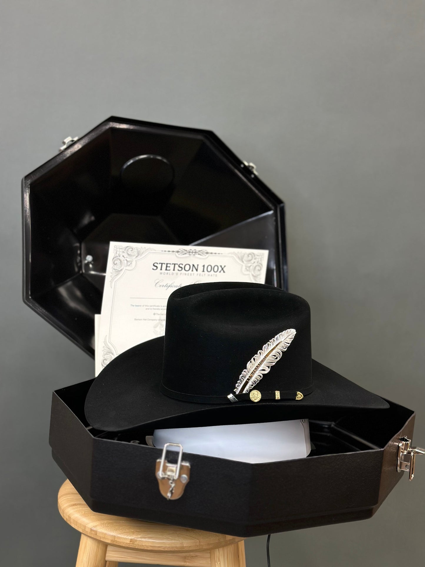 STETSON COWBOY HAT 100X EL PRESIDENTE NEGRO/BLACK COPA ALTA