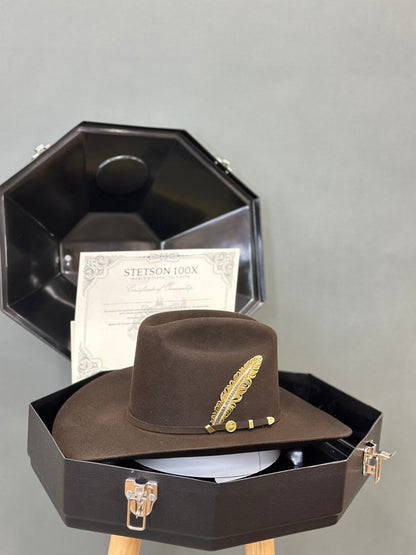 STETSON COWBOY HAT 100X EL PRESIDENTE CHOCOLATE COPA ALTA