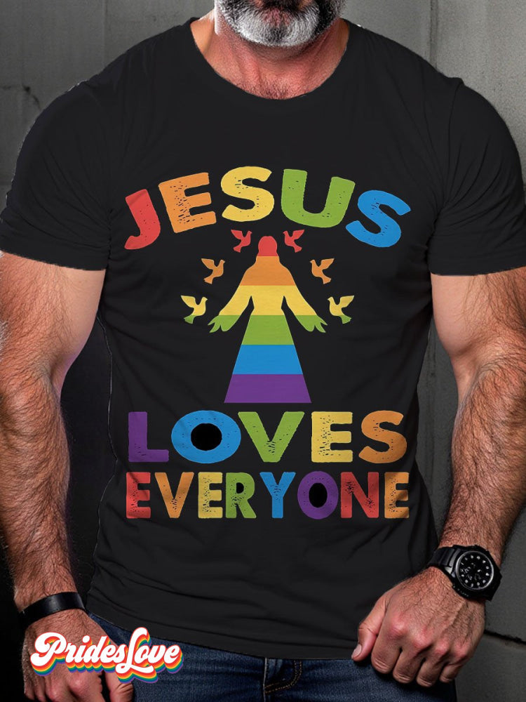 Jesus Loves Everyone LGBT Rainbow Art Print Casaul T-shirt