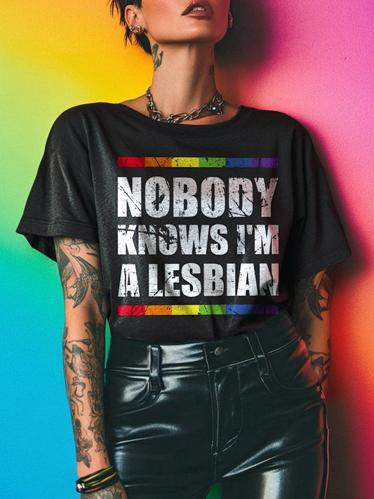 LGBTQ Gay Pride Nobody Knows I'm A Lesbian Print T-shirt