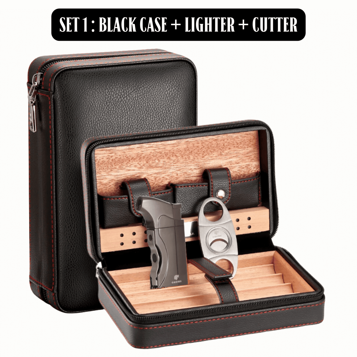 Luxury On-the-Go: Leather-Bound Portable Case And Humidor with or w/o Lighter and Cutter Ensemble!