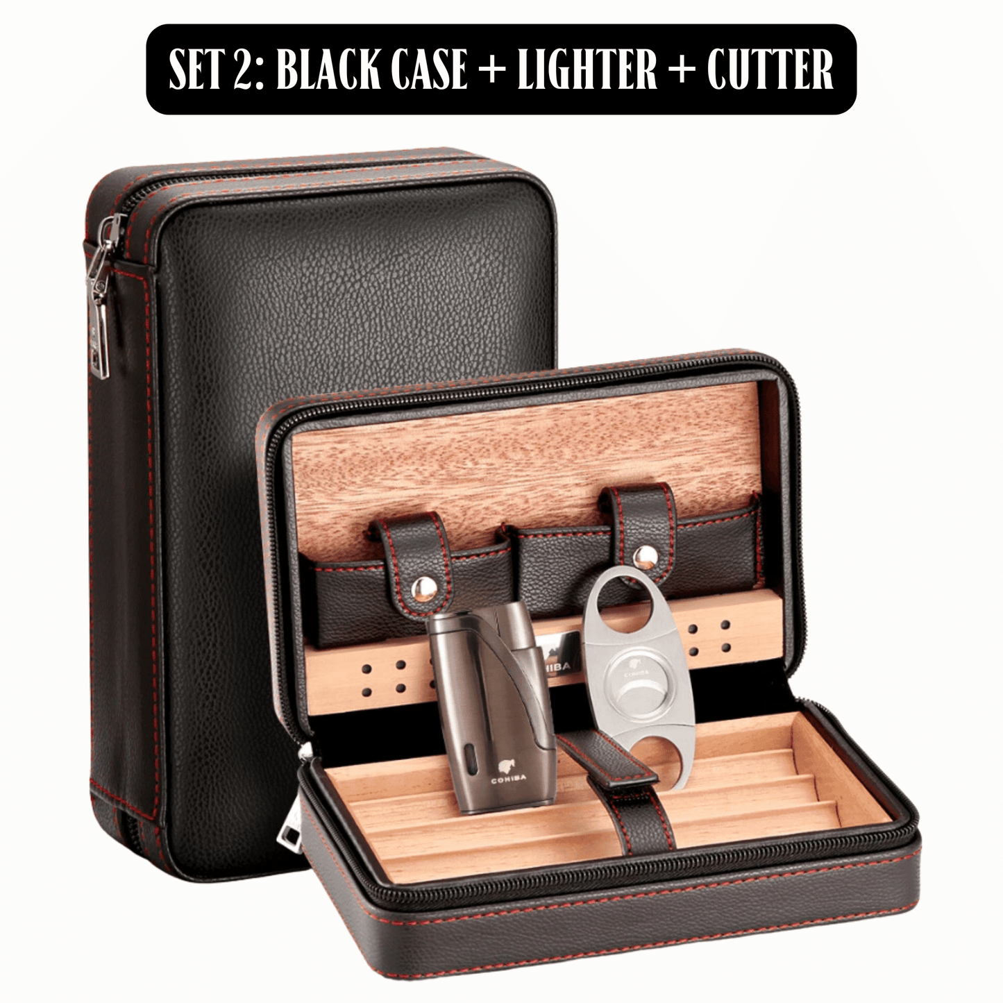 Luxury On-the-Go: Leather-Bound Portable Case And Humidor with or w/o Lighter and Cutter Ensemble!