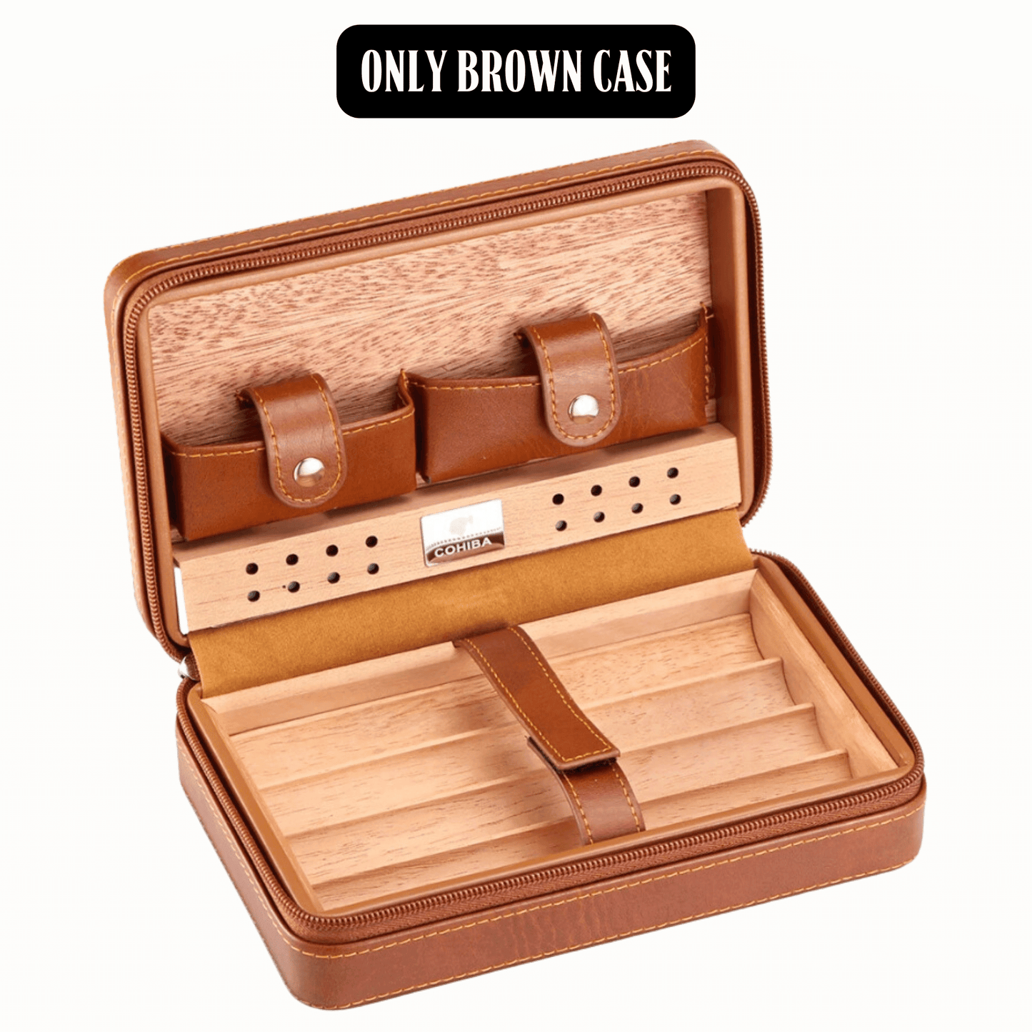 Luxury On-the-Go: Leather-Bound Portable Case And Humidor with or w/o Lighter and Cutter Ensemble!