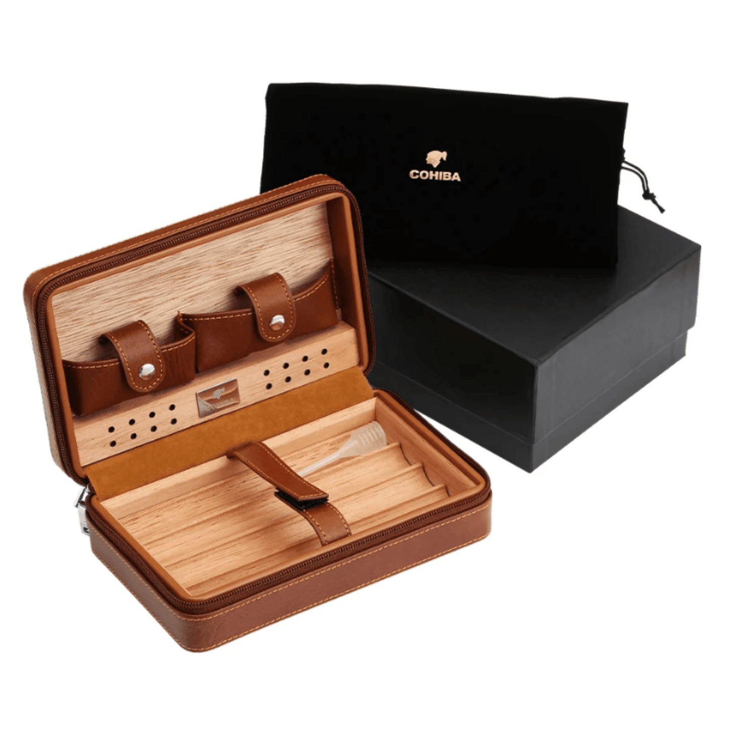 Luxury On-the-Go: Leather-Bound Portable Case And Humidor with or w/o Lighter and Cutter Ensemble!