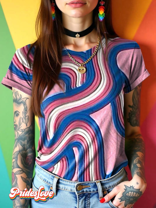 LGBT Bisexual Pride Rainbow Curve Lines Art T-shirt