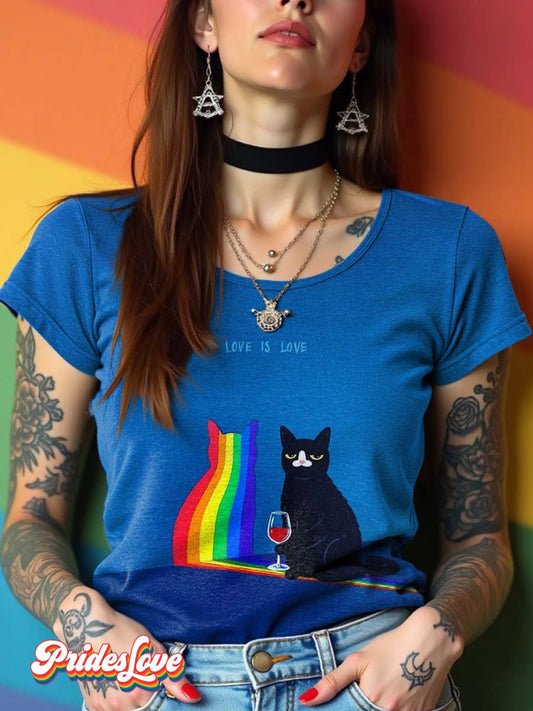 LGBT Black Cat Rainbow Pride Love Is Love Art T-shirt