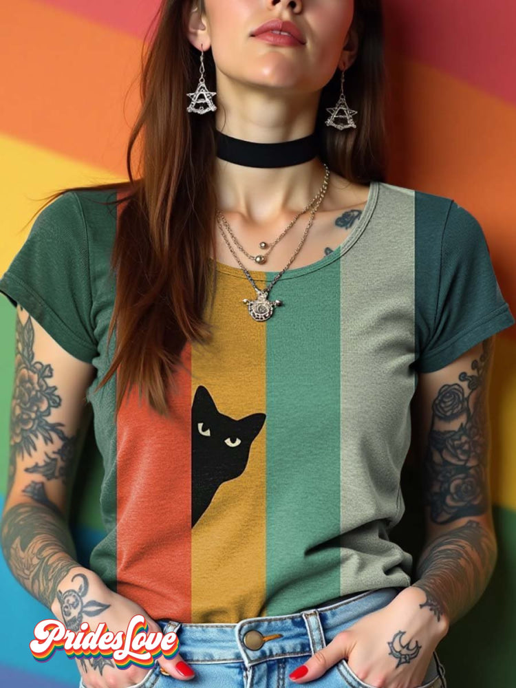 LGBT Pride Black Cat In Rainbow Art T-shirt