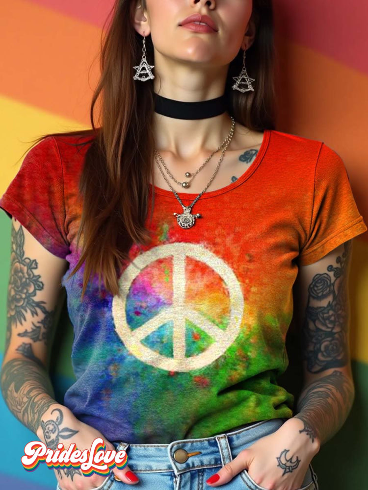 LGBT Pride Rainbow Gradient Tie Dye Love and Peace T-shirt