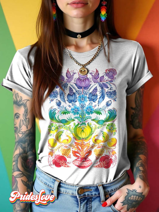 LGBT Pride Rainbow Retro Natural Floral T-shirt