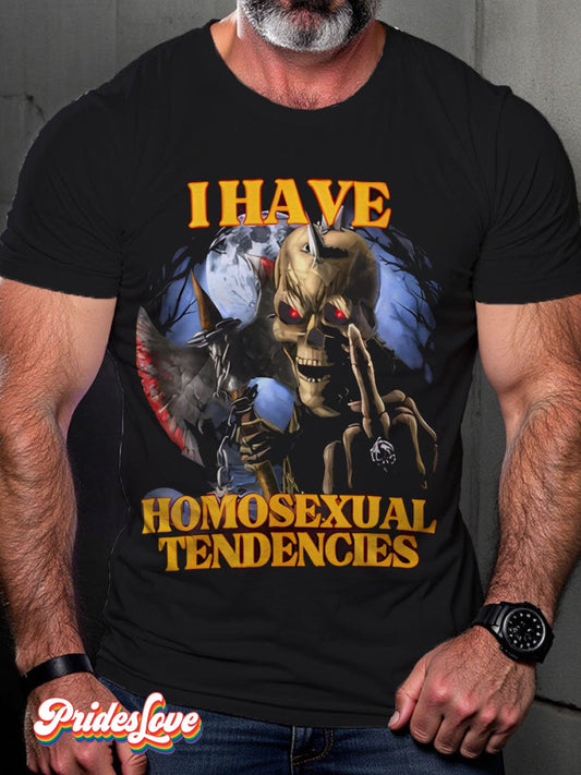 LGBT Rainbow Homosexual Tendencies Funny Hard Skeleton Art Print T-shirt