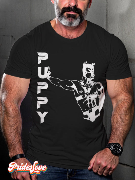 LGBTQ Gay Leather Pirde Puppy Print T-shirt