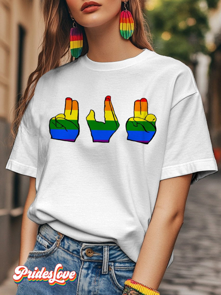 LGBTQ Lesbian Pride Gesture Art Fun Print T-shirt