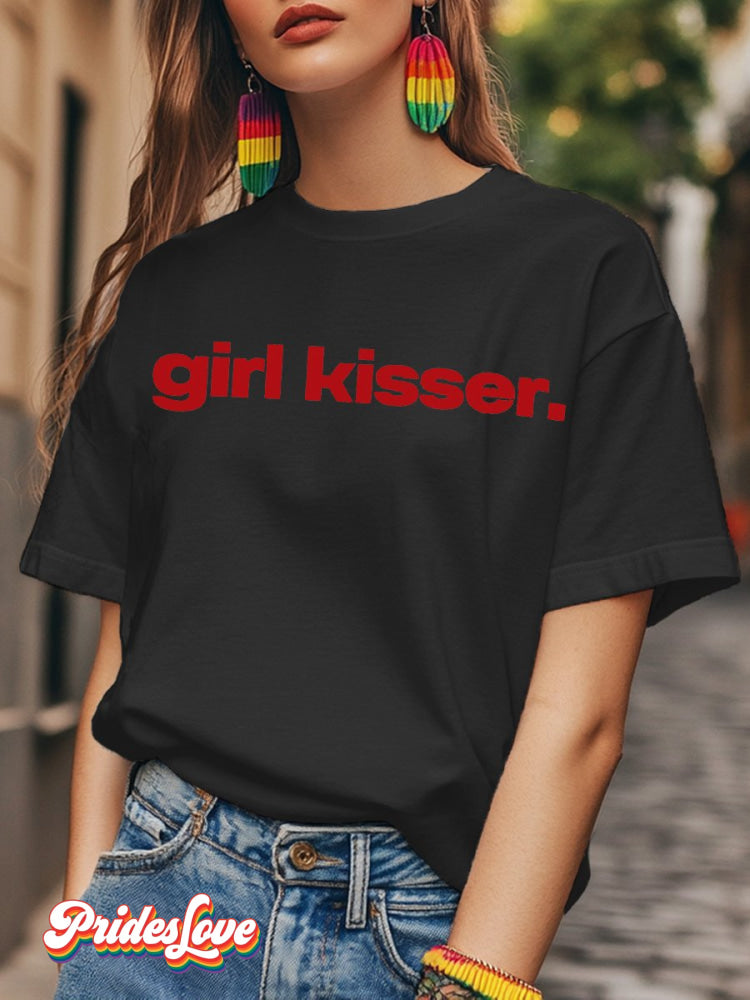 LGBTQ  Lesbian Pride Girl Kisser Print T-shirt