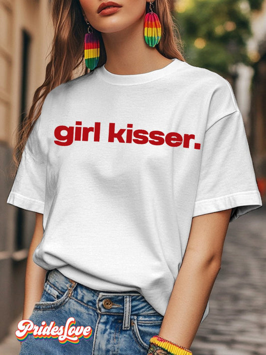 LGBTQ  Lesbian Pride Girl Kisser Print T-shirt