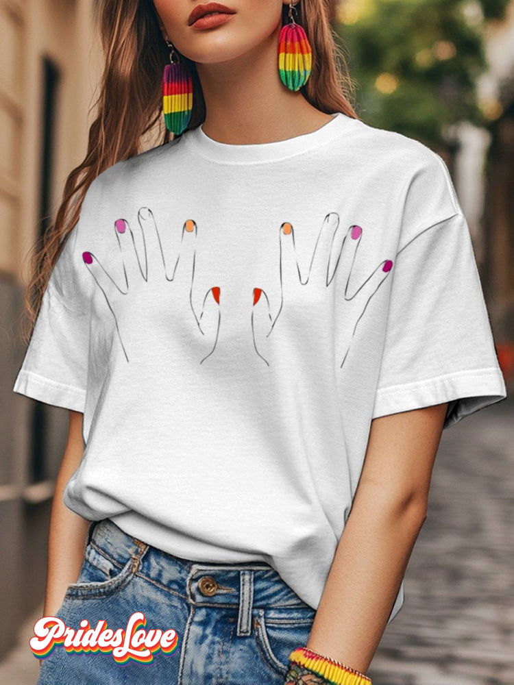 LGBTQ Lesbian Pride Hands Art Fun Print T-shirt