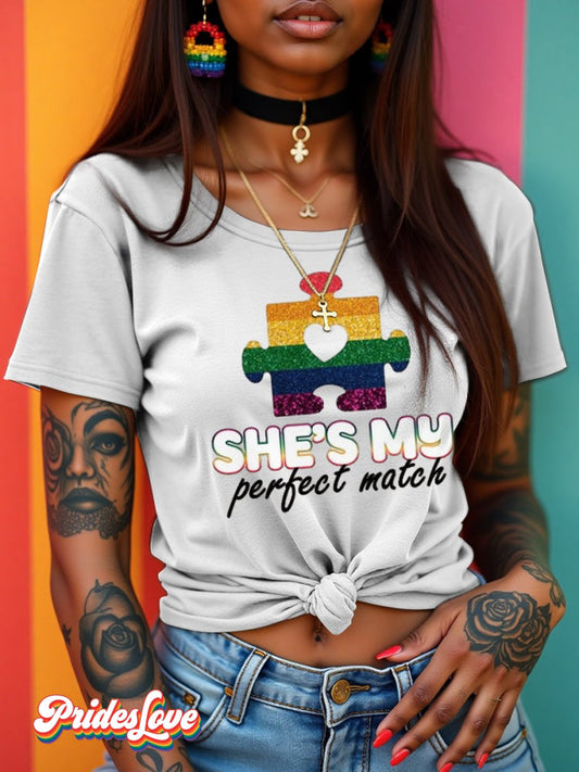 LGBTQ Lesbian She Is My Perfect Match Print T-shirt