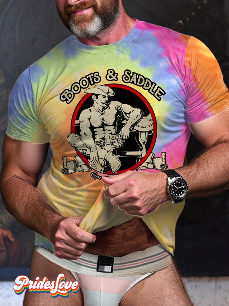 Men's LGBT Gay Cowboy Pride Tie-Dye Print T-shirt