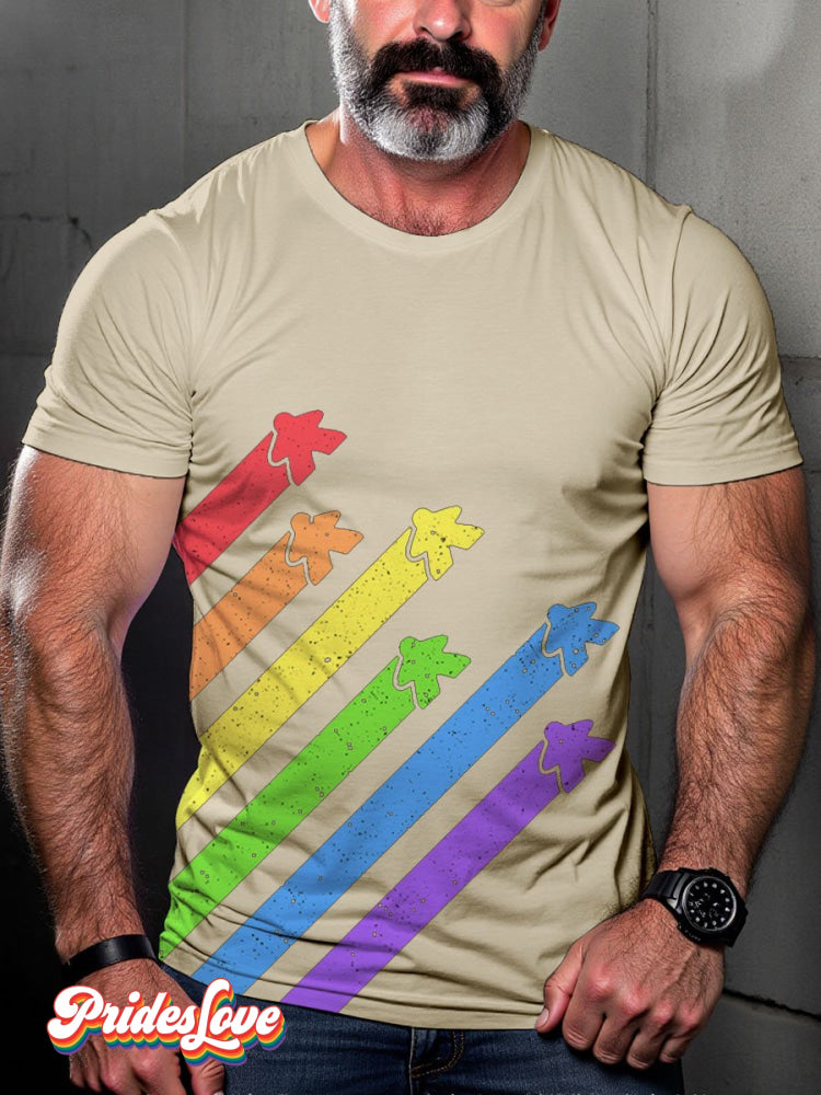 Men's LGBT Rainbow Board Game Rainbow Pride Flag Casual Print T-shirt