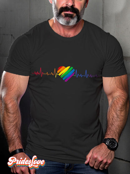 Men's LGBT Rainbow Flag Heart Gay Pride Casual Print T-shirt