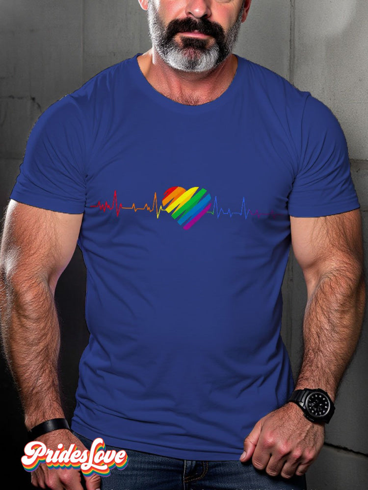 Men's LGBT Rainbow Flag Heart Gay Pride Casual Print T-shirt