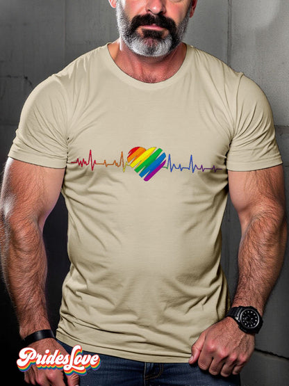 Men's LGBT Rainbow Flag Heart Gay Pride Casual Print T-shirt